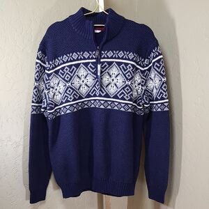 Izod Men's Blue and White Zip-Up Sweater XL